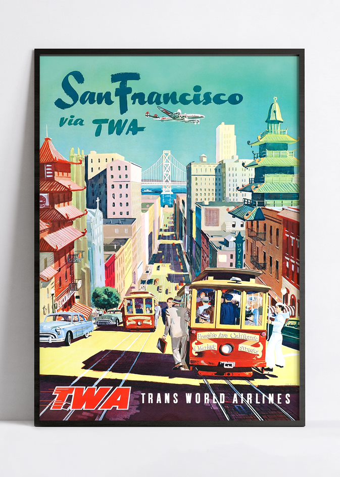Affiche aviation vintage "San Francisco"  TWA  - Haute Définition - papier mat 230gr/m2